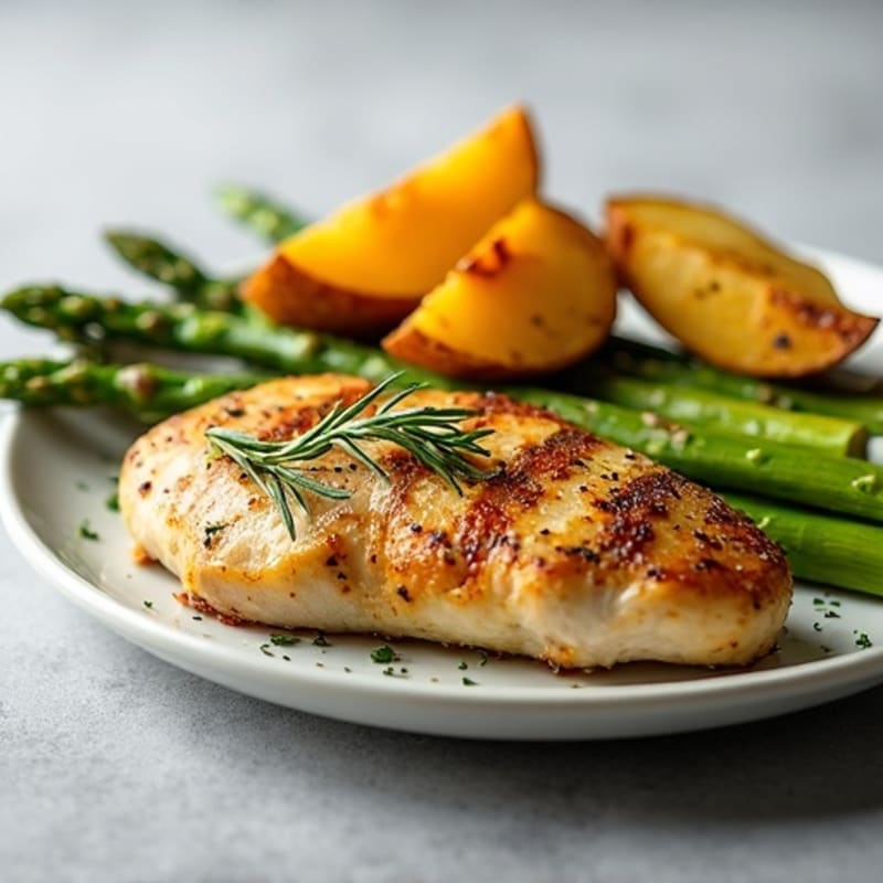 Herb-Roasted Chicken with Asparagus and Roasted Potato Wedges