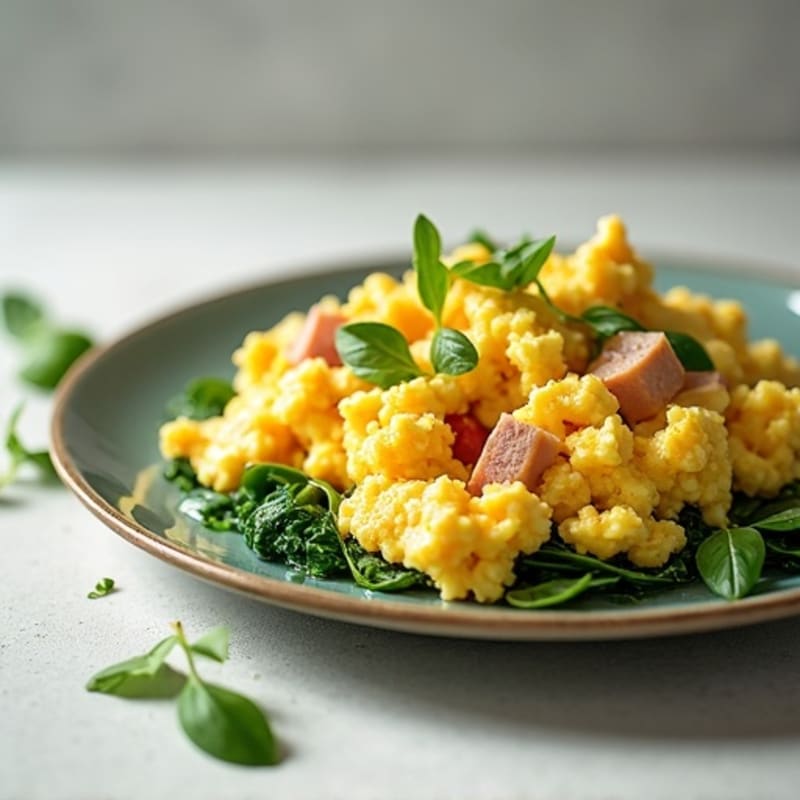 Cottage Cheese Scramble with Spinach and Smoked Turkey