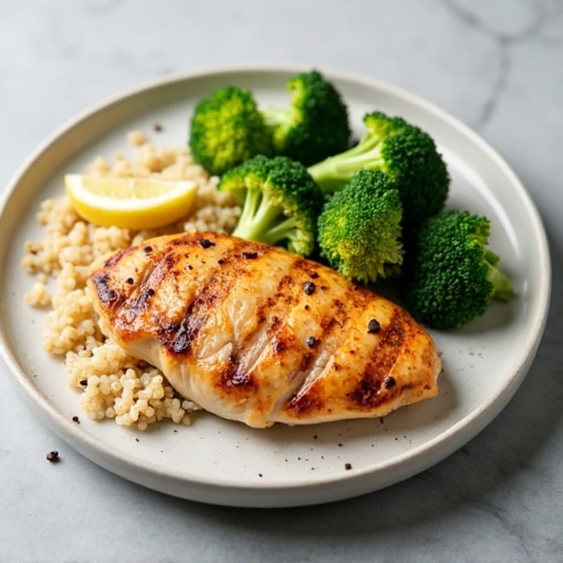 Grilled Chicken Breast with Steamed Broccoli and Quinoa