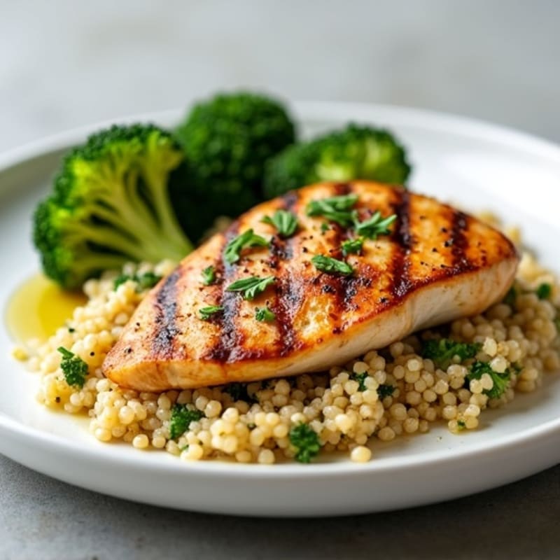Grilled Chicken Breast with Quinoa and Roasted Broccoli