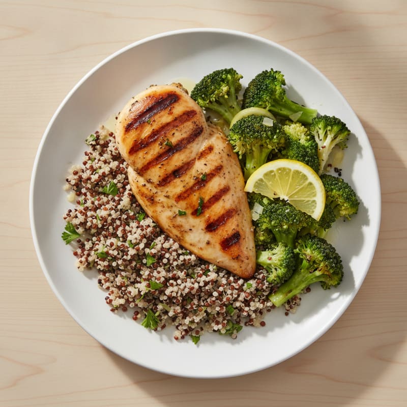 Grilled Chicken Breast with Quinoa and Steamed Broccoli