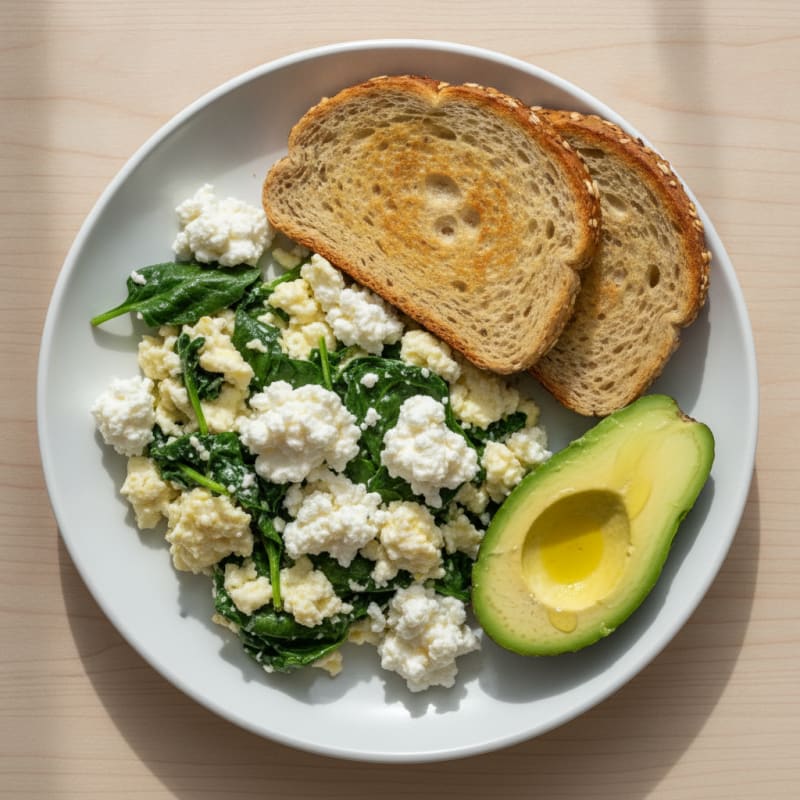 Egg White and Spinach Scramble with Cottage Cheese