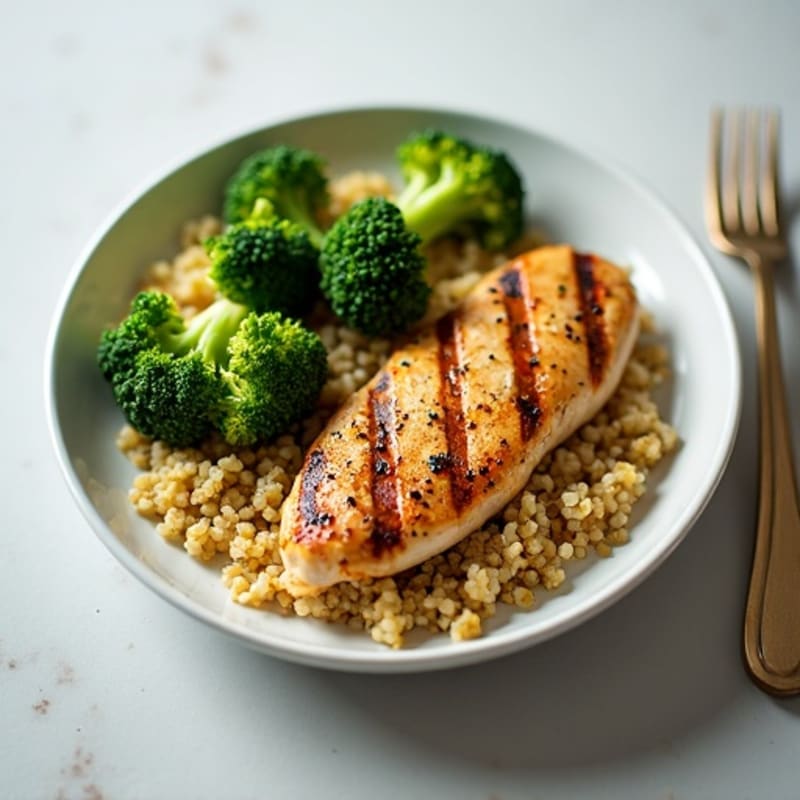 Grilled Chicken Breast with Quinoa and Roasted Broccoli