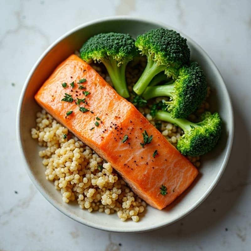 Seared Salmon with Roasted Broccoli and Quinoa