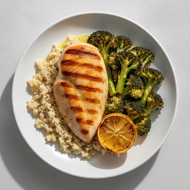 Grilled Chicken Breast with Quinoa and Roasted Broccoli