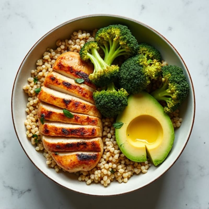 Grilled Chicken and Quinoa Power Bowl with Roasted Broccoli