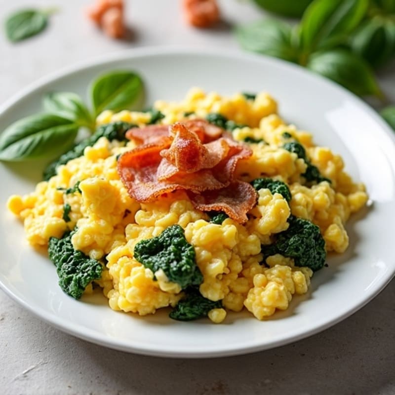 Cottage Cheese Egg Scramble with Spinach and Turkey Bacon