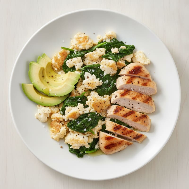 Scrambled Egg Whites with Grilled Chicken and Spinach