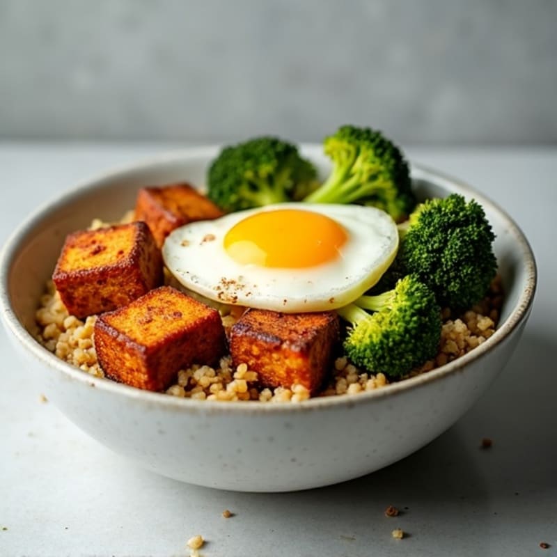Crispy Tofu and Quinoa Power Bowl with Roasted Broccoli