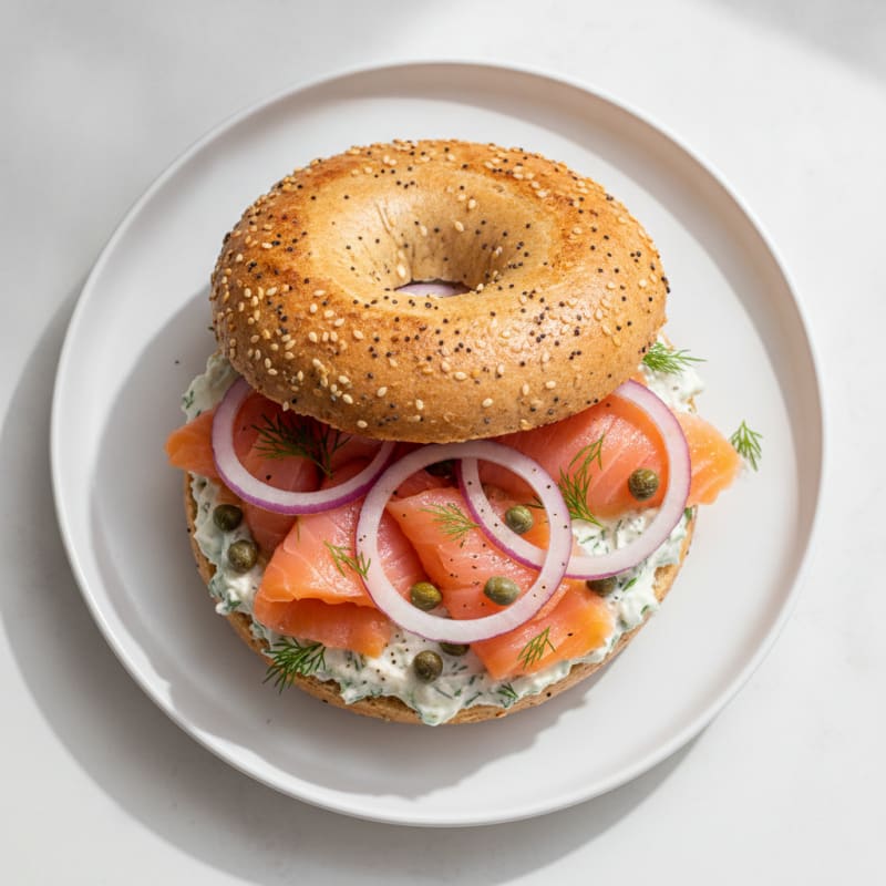 Smoked Salmon Everything Bagel Sandwich