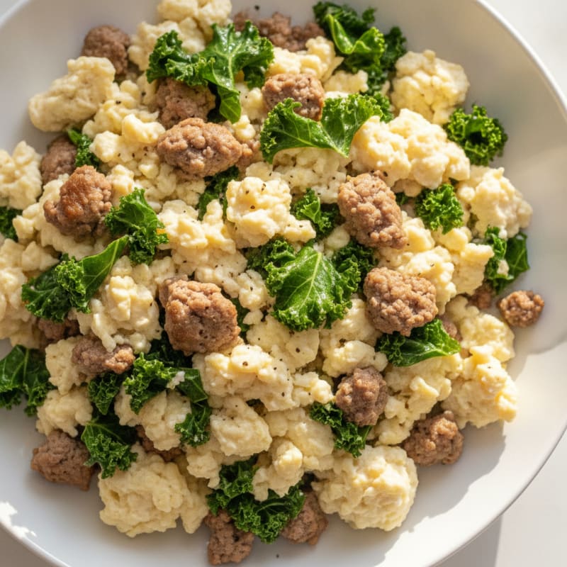 Egg White Scramble with Ground Beef and Kale