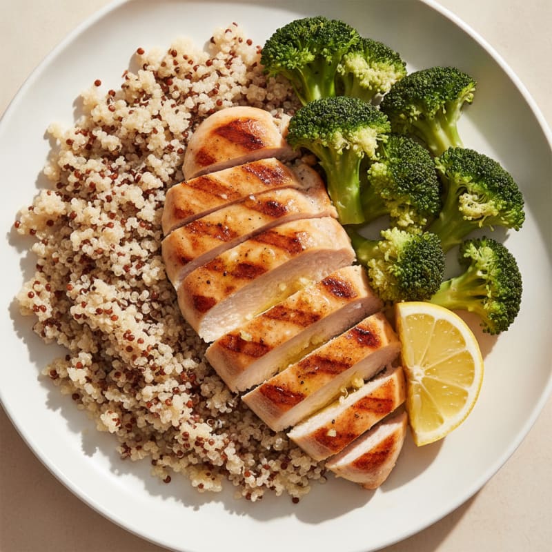 Grilled Chicken Breast with Quinoa and Steamed Broccoli
