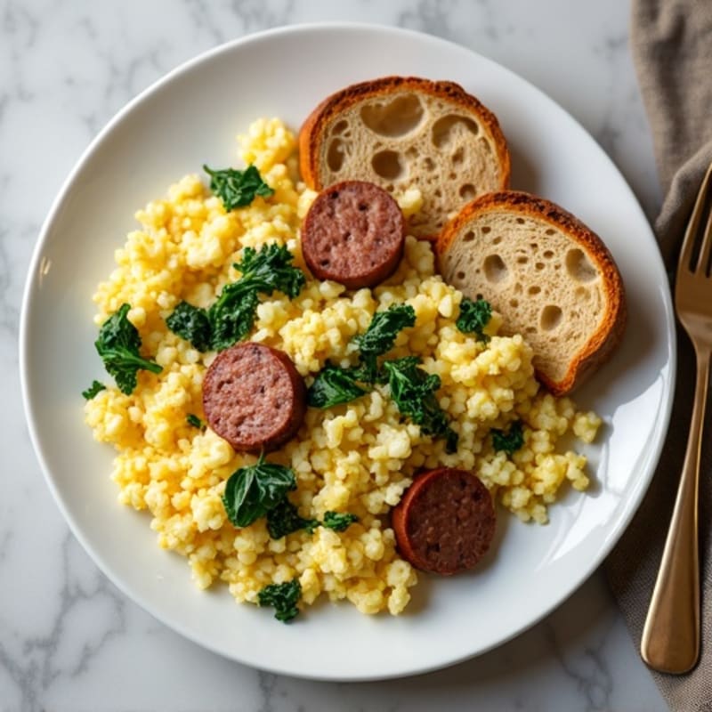 Egg White Scramble with Spinach, Turkey Sausage & Oat Toast
