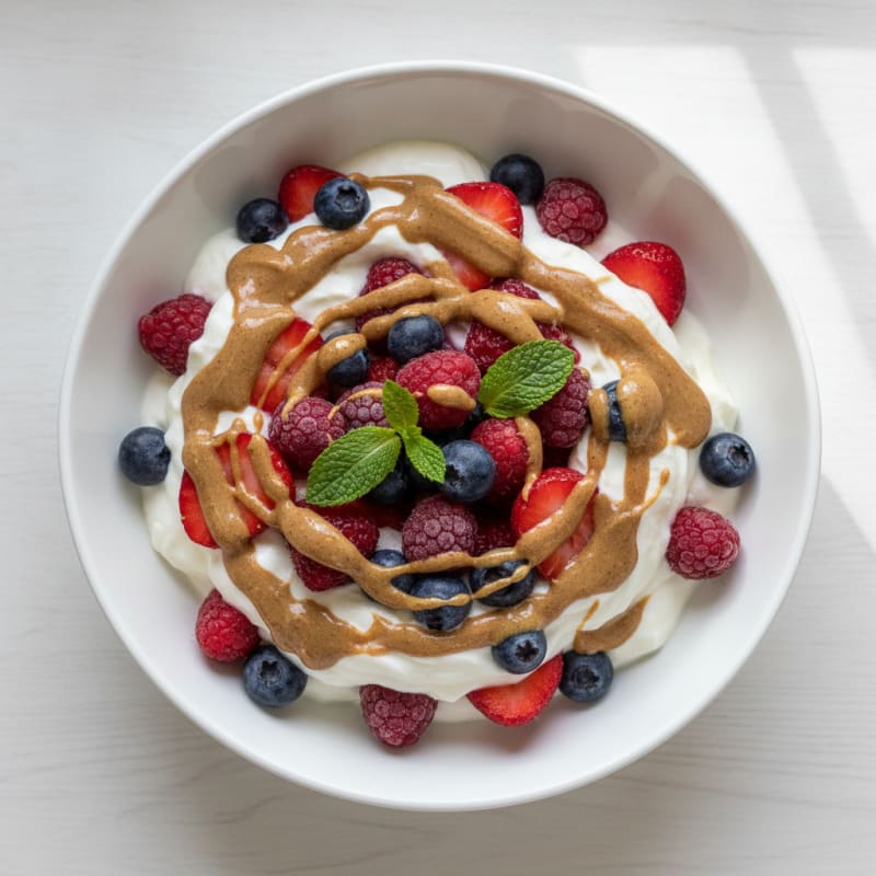 Greek Yogurt Protein Parfait with Mixed Berries and Almond Butter