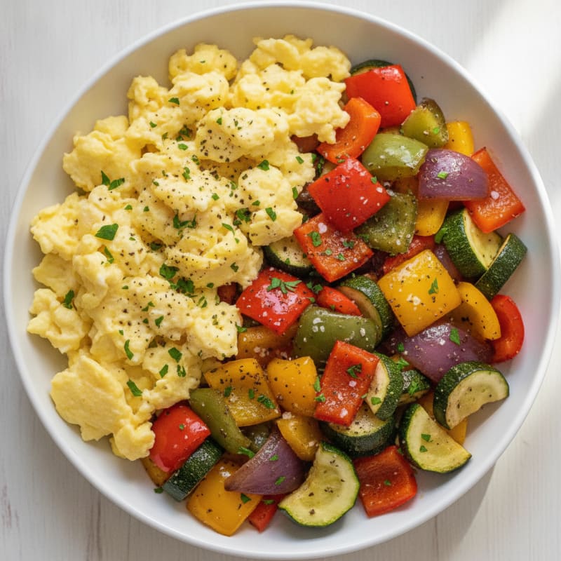 Hearty Scrambled Eggs with Roasted Vegetables