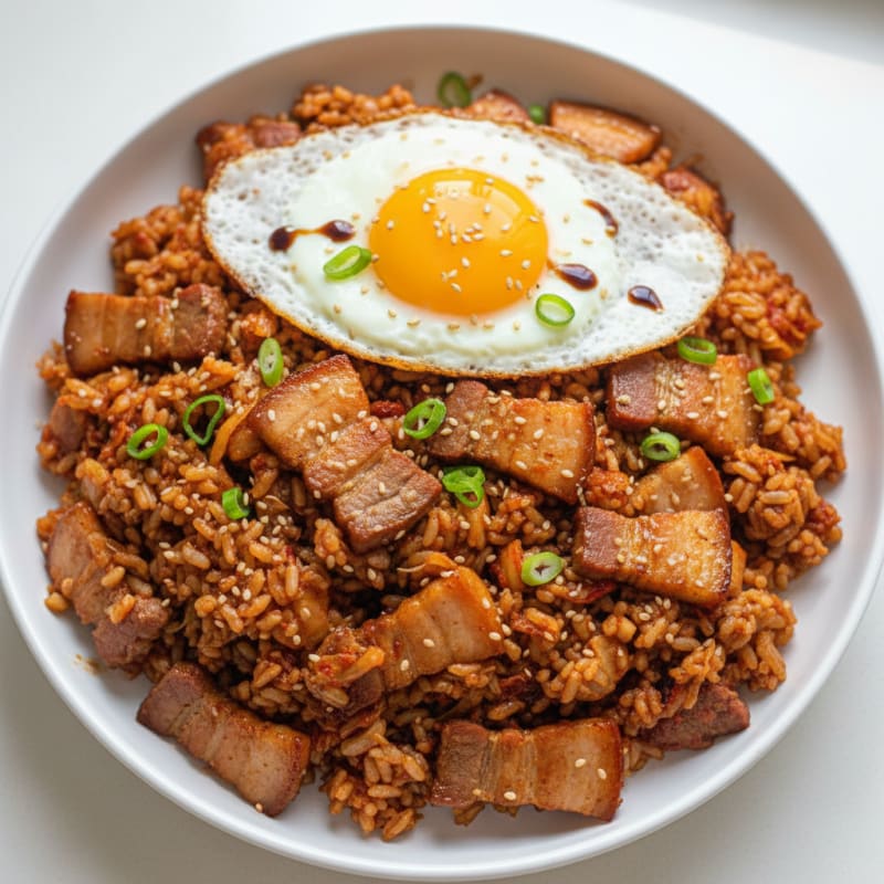 Kimchi Fried Rice with Pork Belly
