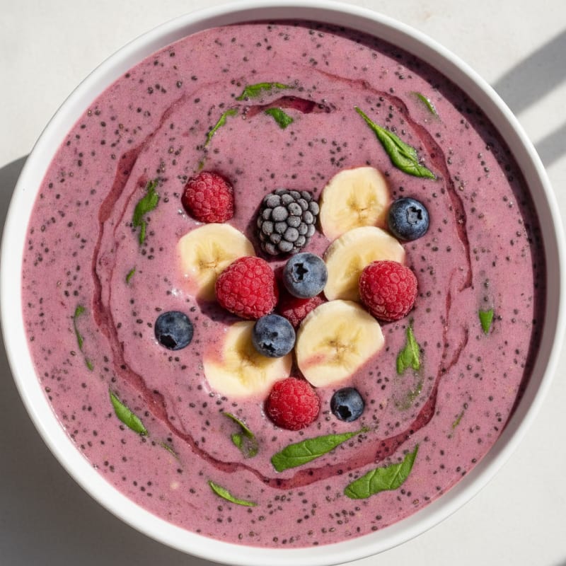 Silky Berry Protein Smoothie with Chia and Spinach
