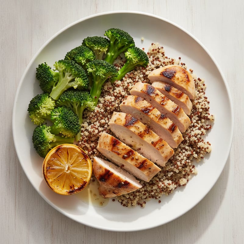 Grilled Chicken Breast with Quinoa and Steamed Broccoli