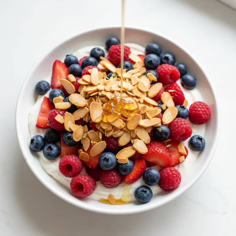 Greek Yogurt Protein Parfait with Mixed Berries and Almonds
