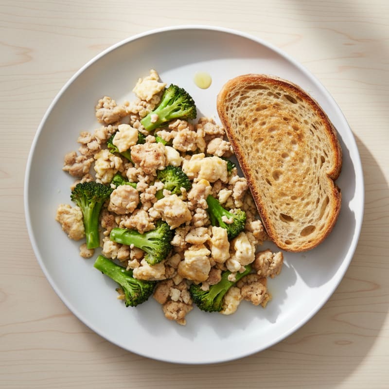 Egg and Ground Chicken Scramble with Sourdough Toast