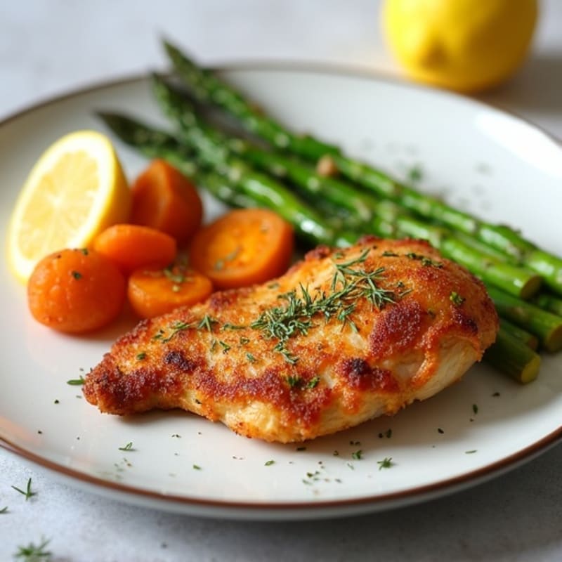 Crispy Lemon-Herb Chicken with Roasted Asparagus and Sweet Potatoes