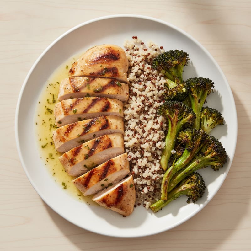 Grilled Chicken Breast with Quinoa and Roasted Broccoli