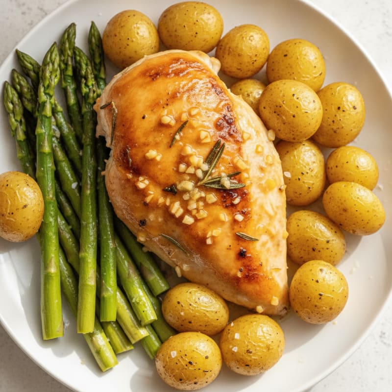 Garlic Herb Roasted Chicken with Asparagus