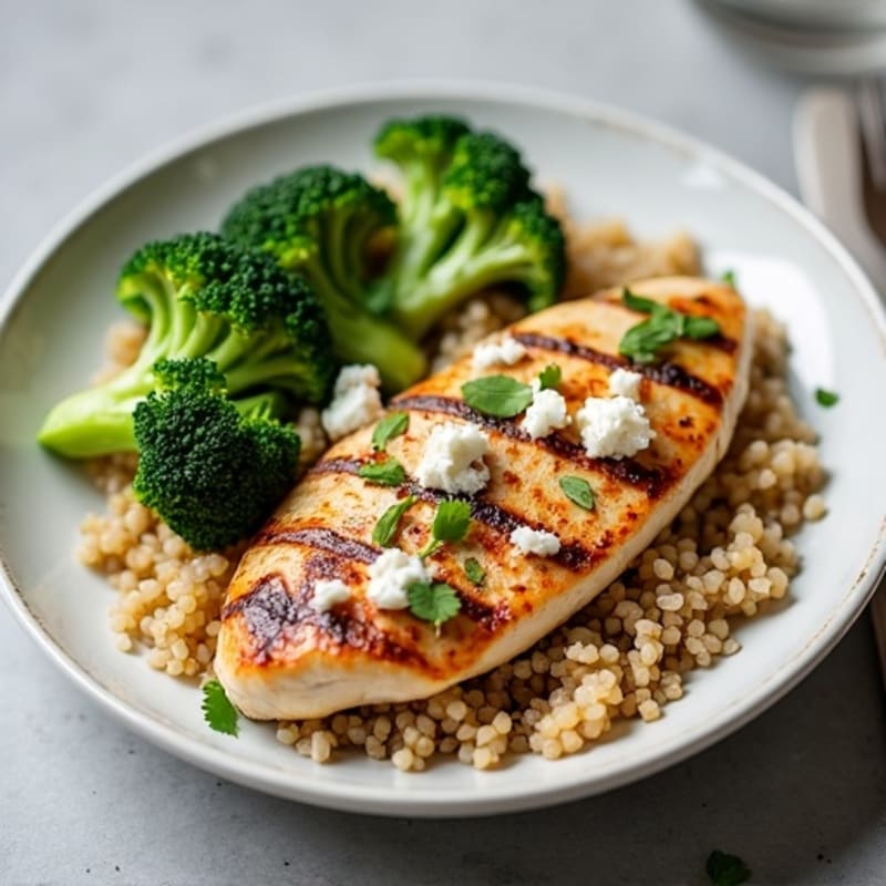Grilled Chicken Breast with Quinoa and Steamed Broccoli