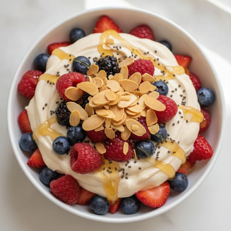 High-Protein Greek Yogurt Parfait with Mixed Berries and Almonds