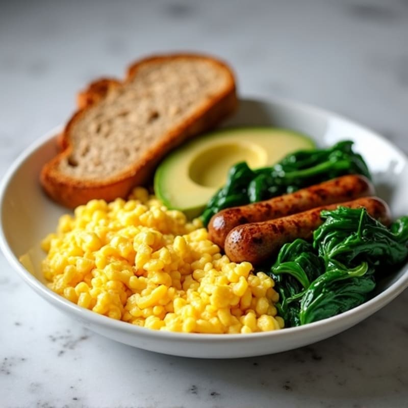 Egg White Scramble with Turkey Sausage and Sautéed Spinach