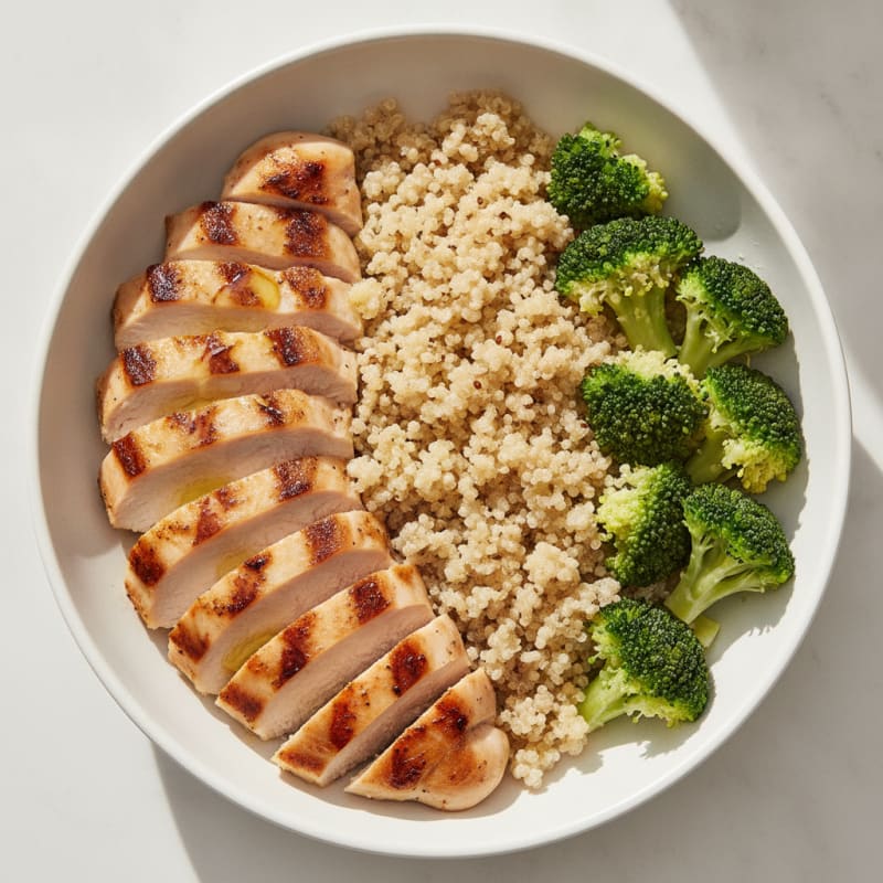 Grilled Chicken and Quinoa Bowl with Steamed Broccoli
