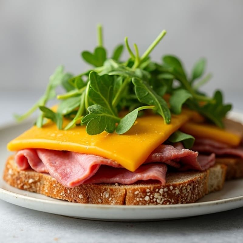 Open-Faced Lean Roast Beef with Melted Sharp Cheddar and Fresh Arugula
