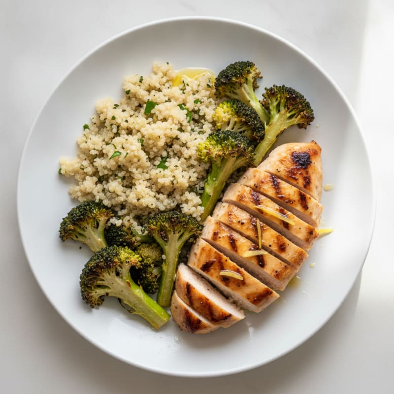 Grilled Chicken Breast with Quinoa and Roasted Broccoli