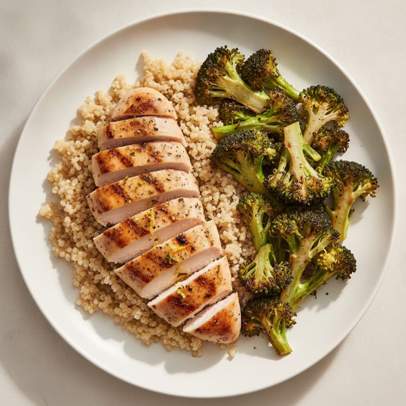 Grilled Chicken Breast with Quinoa and Roasted Broccoli