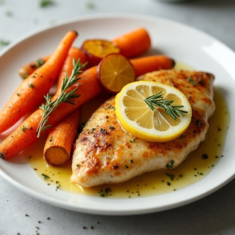 Lemon Garlic Pan-Seared Chicken Breast with Roasted Root Vegetables