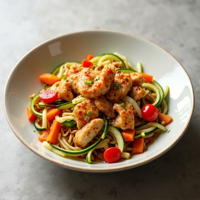 Spicy Sriracha Chicken and Crisp Vegetable Noodle Bowl