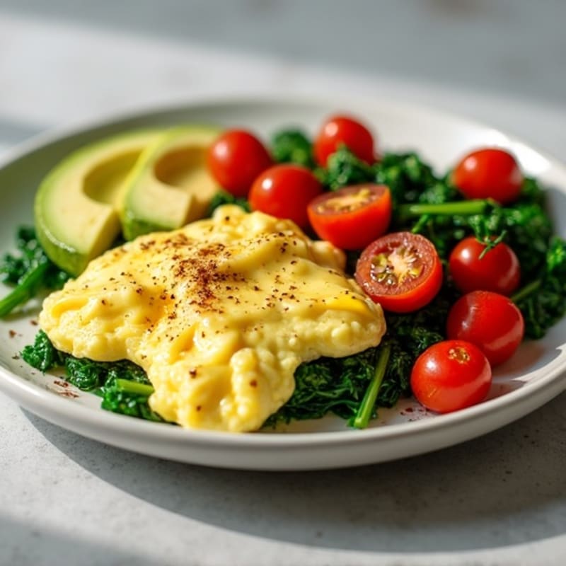 Scrambled Egg Whites with Turkey Sausage and Sautéed Spinach