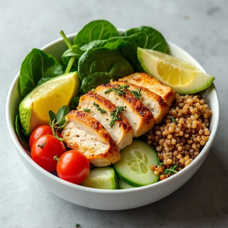 Herb-Roasted Chicken and Quinoa Bowl with Fresh Vegetables