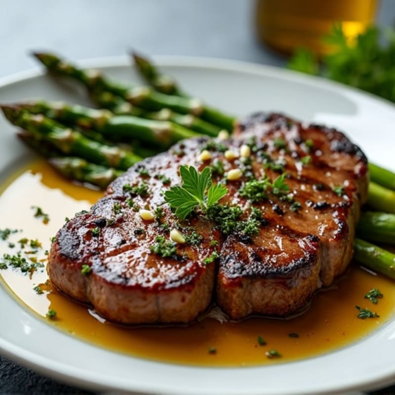 Garlic-Herb Marinated Flank Steak with Roasted Asparagus