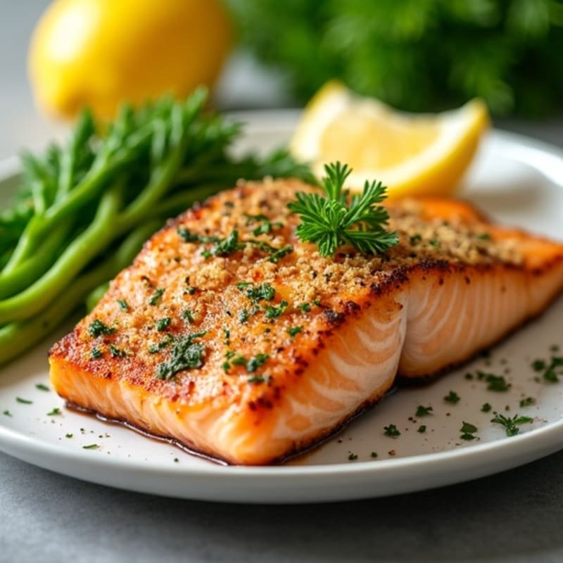 Herb-Crusted Pan Seared Salmon with Lemon