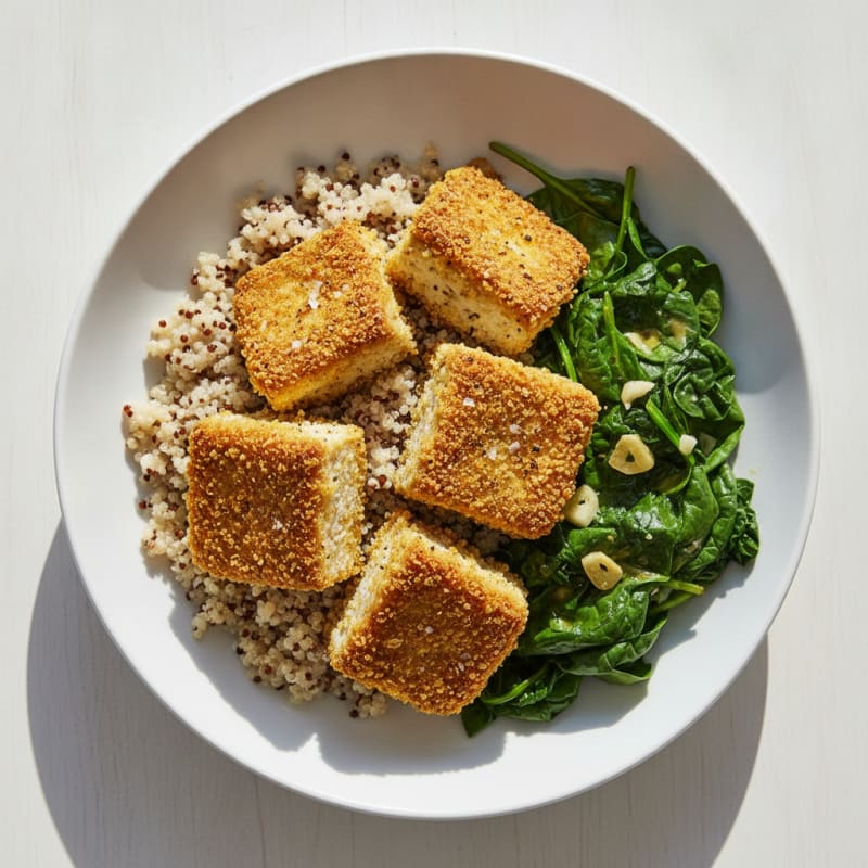 Nutritional Yeast Crusted Tofu with Quinoa