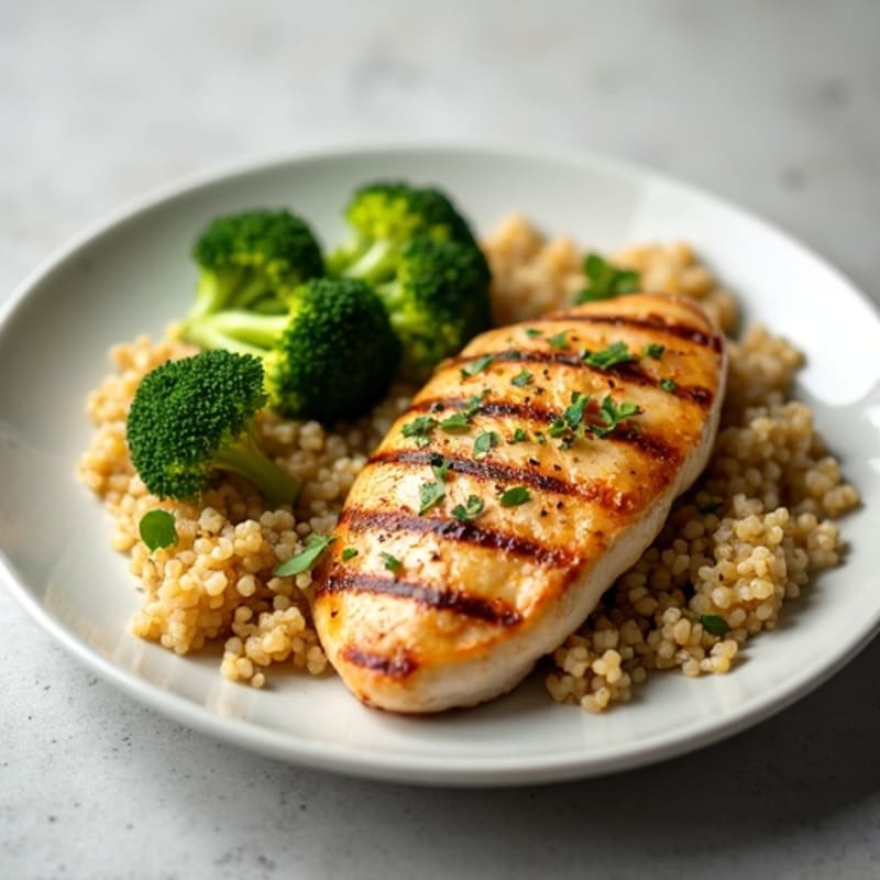 Grilled Chicken Breast with Quinoa and Steamed Broccoli