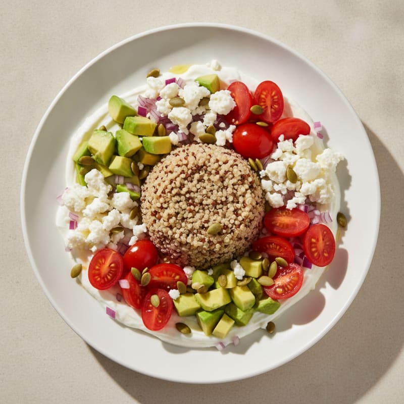 Creamy Greek Yogurt Bowl with Quinoa, Chopped Avocado and Tomato