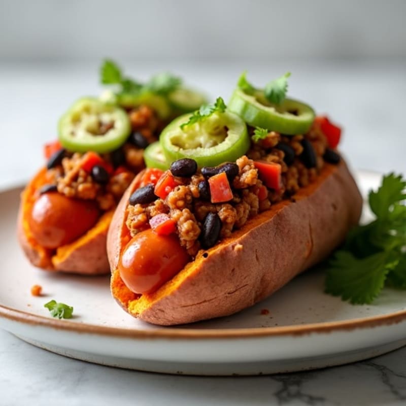 Lean Turkey Chili-Topped Sweet Potato Dogs