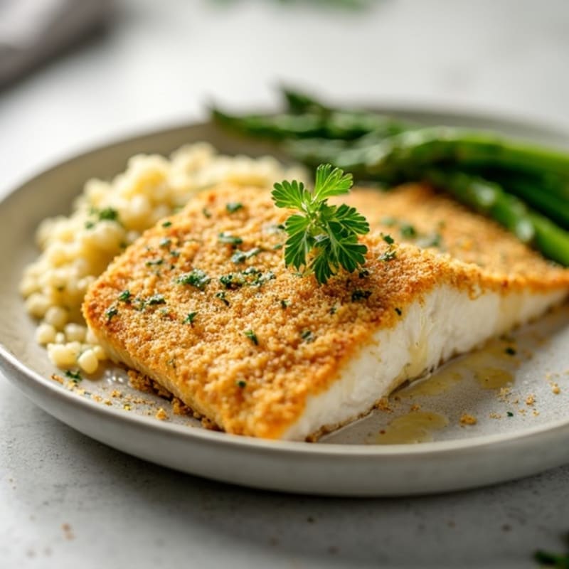 Herb-Crusted Baked Cod with Lemon Butter Sauce