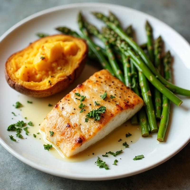 Seared Lemon Garlic Tilapia with Roasted Asparagus