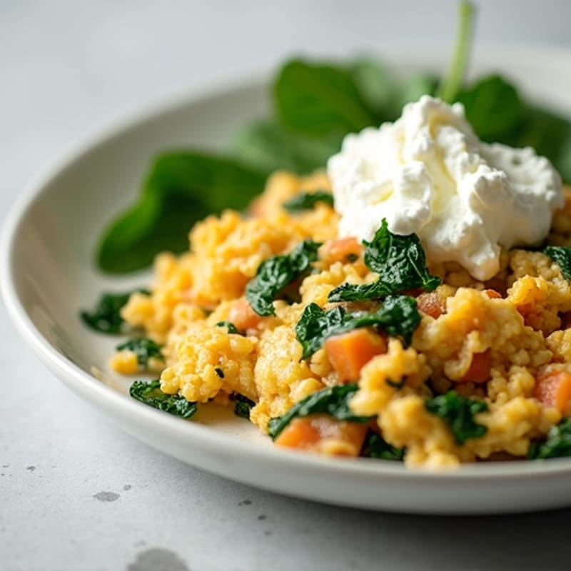 Egg White and Turkey Spinach Scramble with Cottage Cheese