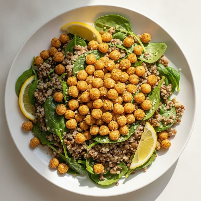 Lentil and Quinoa Power Salad with Roasted Chickpeas