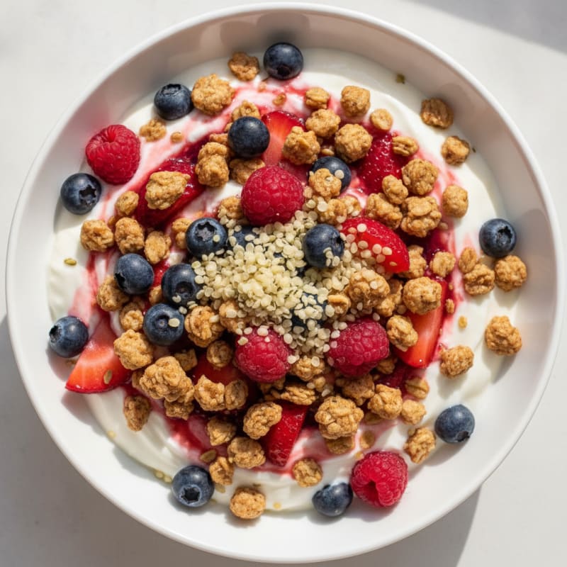 Creamy Greek Yogurt Parfait with Protein Granola and Mixed Berries
