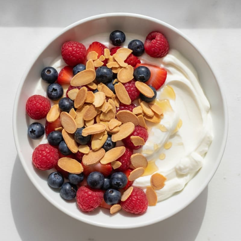 Greek Yogurt Protein Bowl with Mixed Berries and Almonds